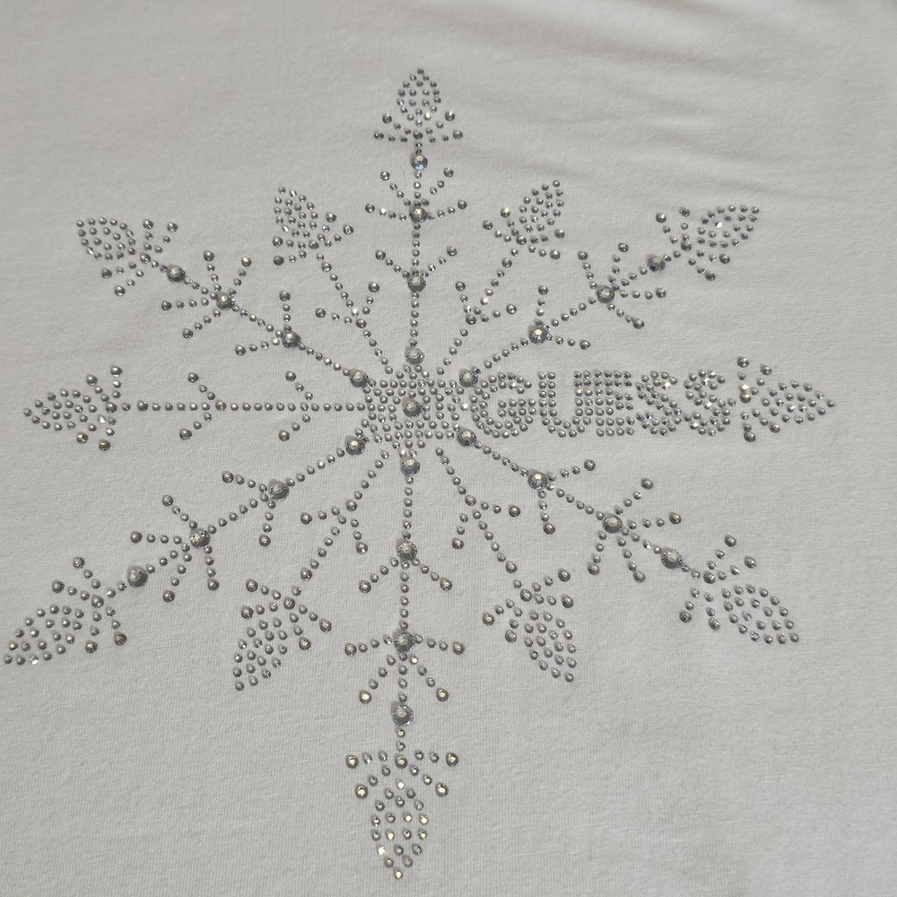 Guess Los Angeles Women's XL White Beaded Snowflake Short Sleeve T-Shirt Tee - Picture 5 of 10